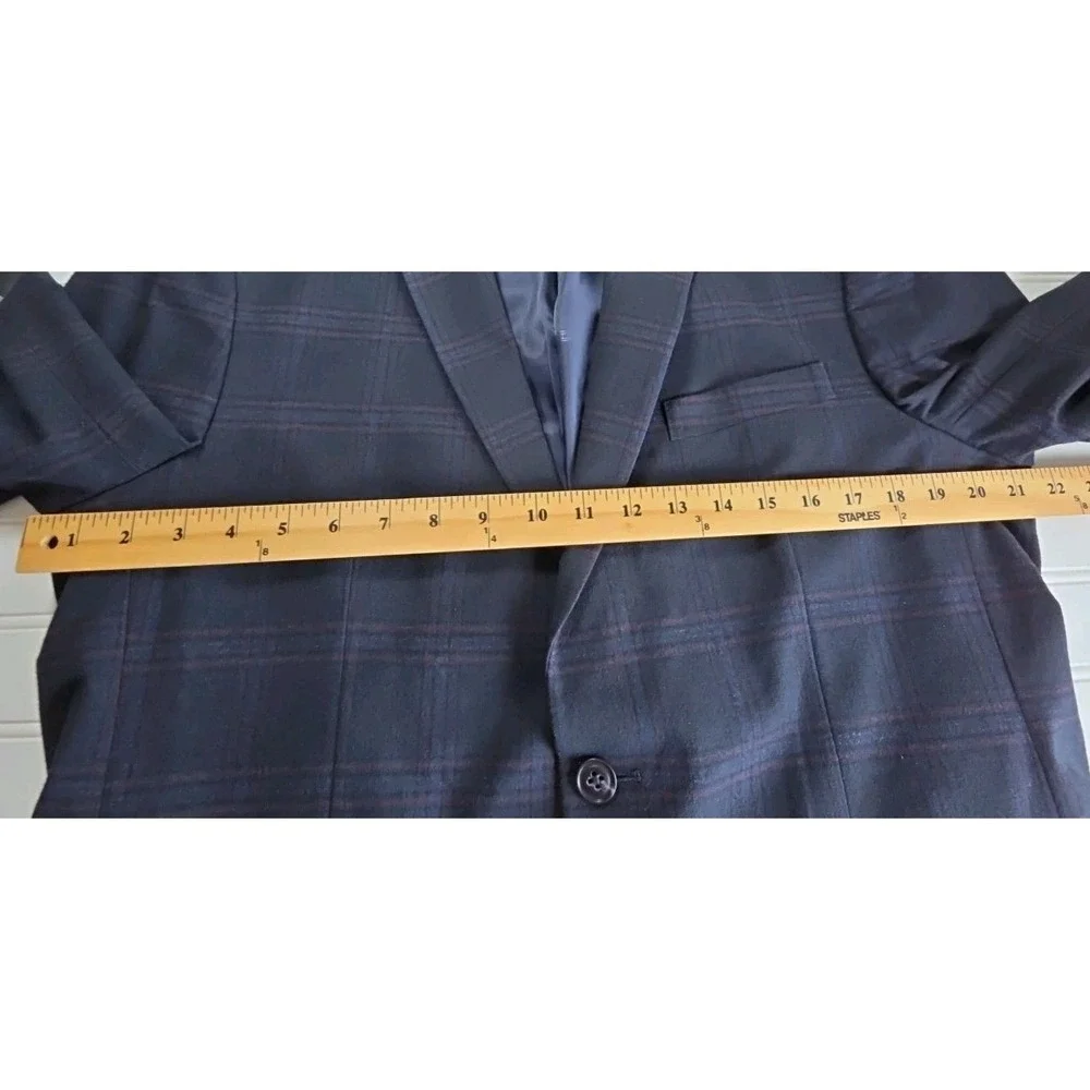 Tommy‎ Hilfiger Men's Sport Coat Blazer Jacket Navy Blue Plaid 42L STRETCH